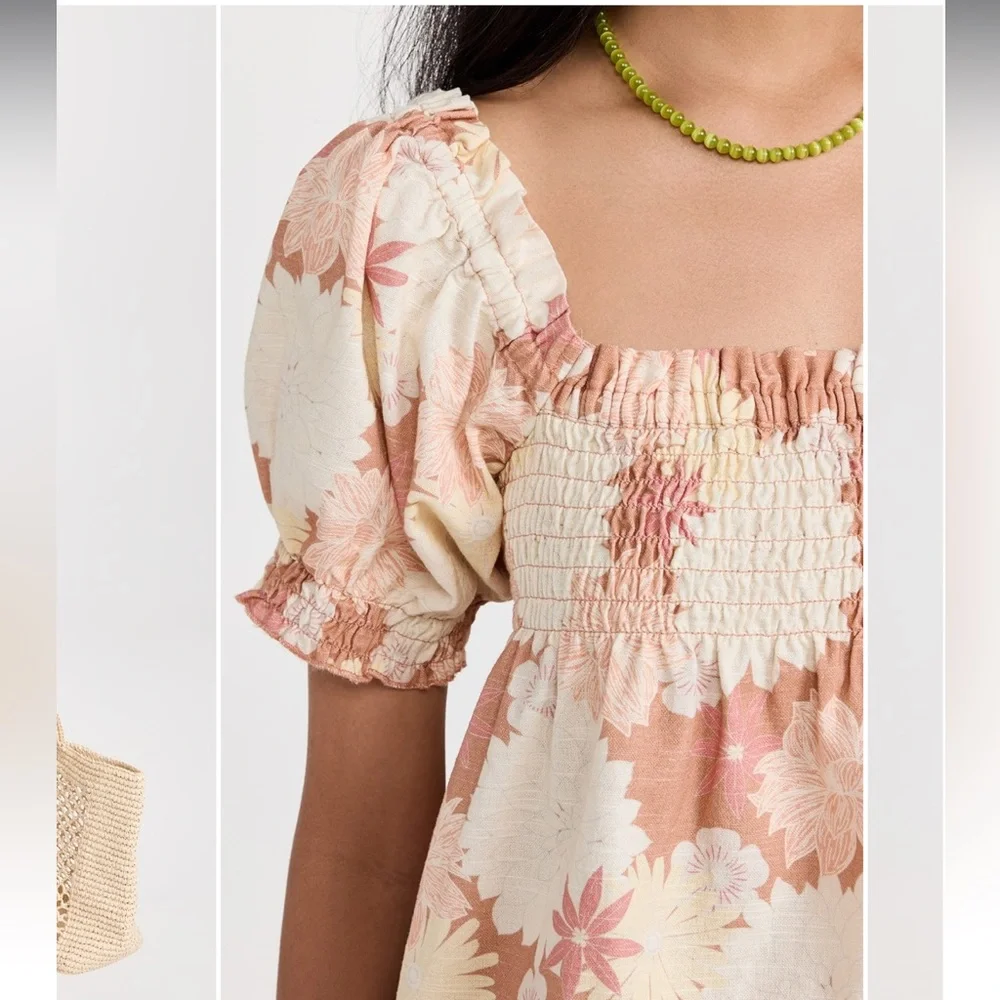 NWT FAHERTY Ramona Smocked Puff Sleeve Dress size M - Picture 2 of 12